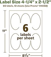 Avery EcoFriendly Matte White Recycled Oval Labels, 4.25" x 2.5", Matte White Labels, Permanent Adhesive, Laser/Inkjet Printable, 60 Total 60 labels