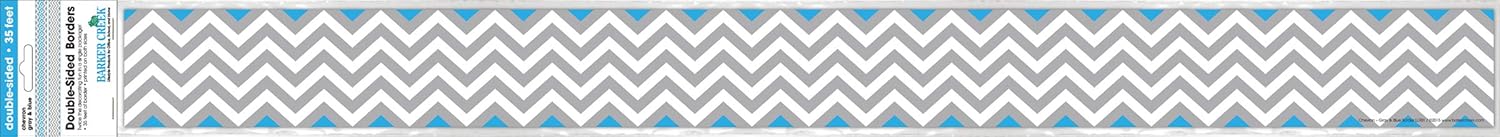 Barker Creek Double-Sided Border, Chevron Gray & Blue, for Bulletin Boards, Reception Areas, Halls, Break Rooms, Office