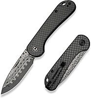 CIVIVI Elementum Slip Joint Pocket Knife for EDC, Folding Knife with 2.96" Damascus Blade Twill Carbon Fiber Handle C18062AJ-DS1