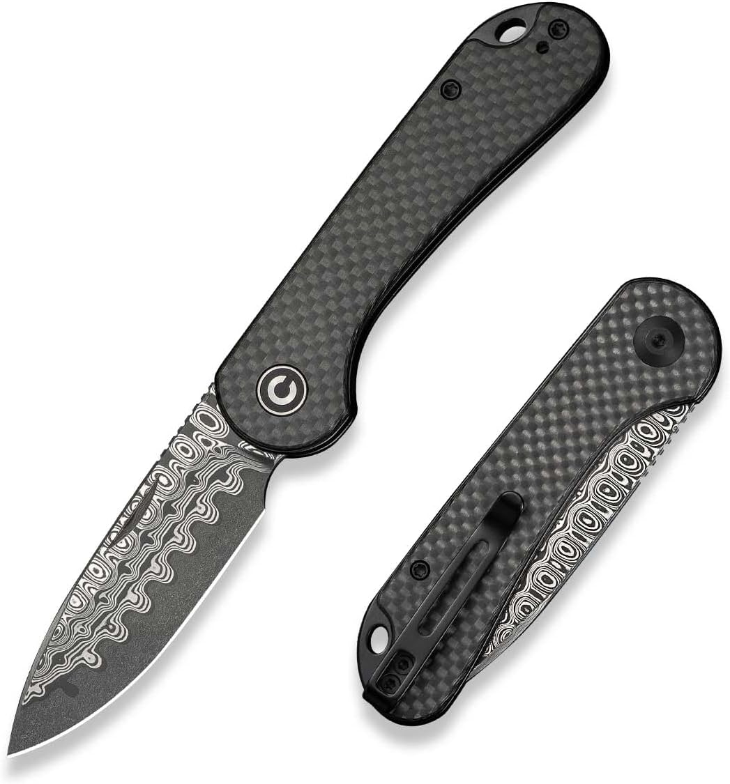 CIVIVI Elementum Slip Joint Pocket Knife for EDC, Folding Knife with 2.96" Damascus Blade Twill Carbon Fiber Handle