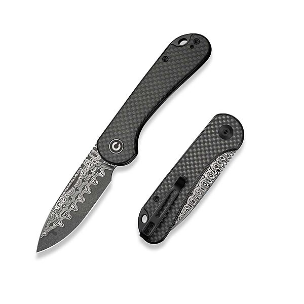 CIVIVI Elementum Slip Joint Pocket Knife for EDC, Folding Knife with 2.96" Damascus Blade Twill Carbon Fiber Handle C18062AJ-DS1