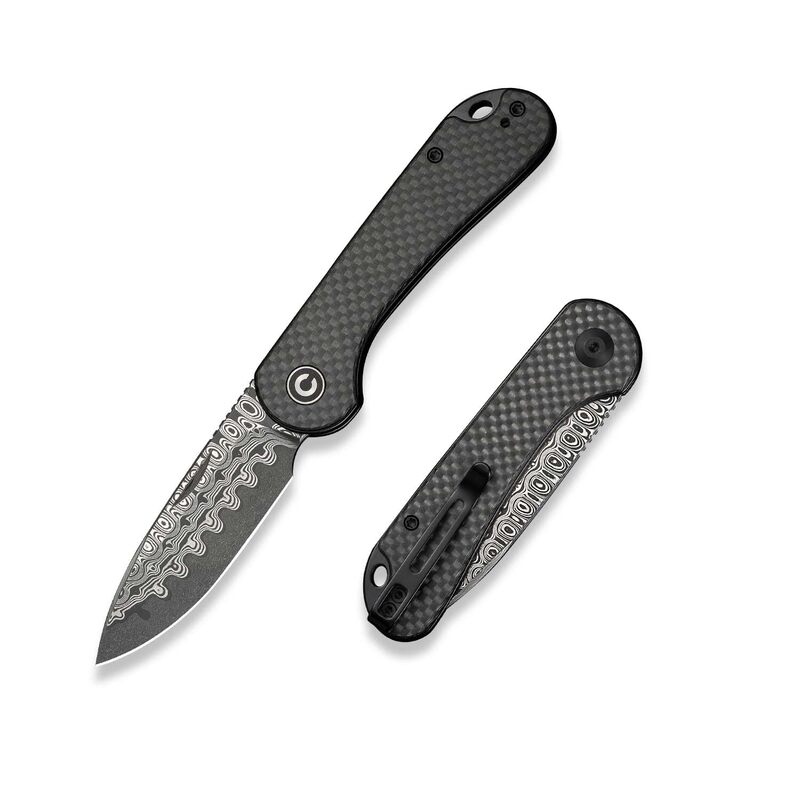 CIVIVI Elementum Slip Joint Pocket Knife for EDC, Folding Knife with 2.96" Damascus Blade Twill Carbon Fiber Handle C18062AJ-DS1