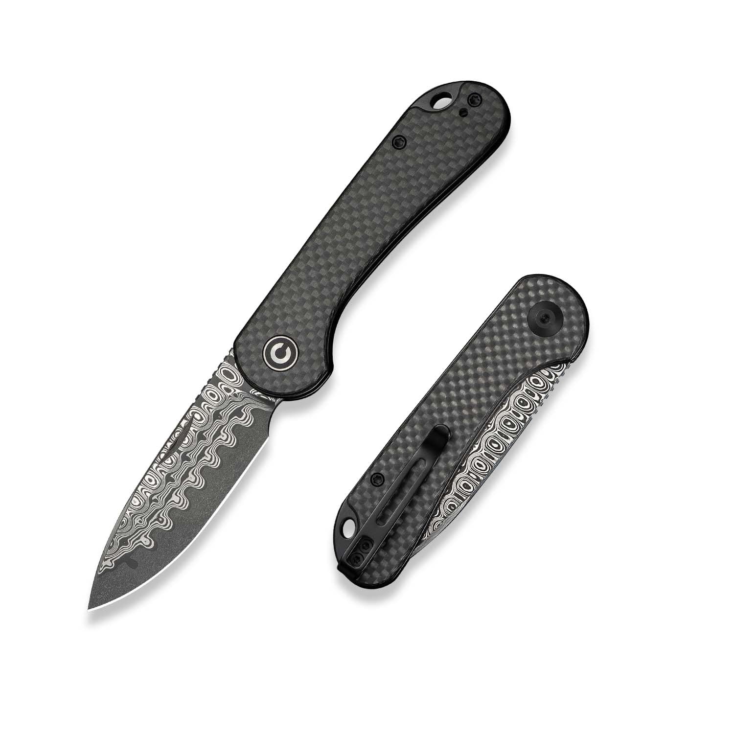 CIVIVI Elementum Slip Joint Pocket Knife for EDC, Folding Knife with 2.96" Damascus Blade Twill Carbon Fiber Handle