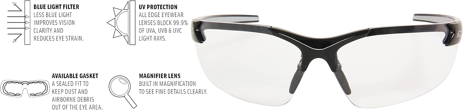 EDGE Wrap-Around Safety Glasses — Polycarbonate UV Protection