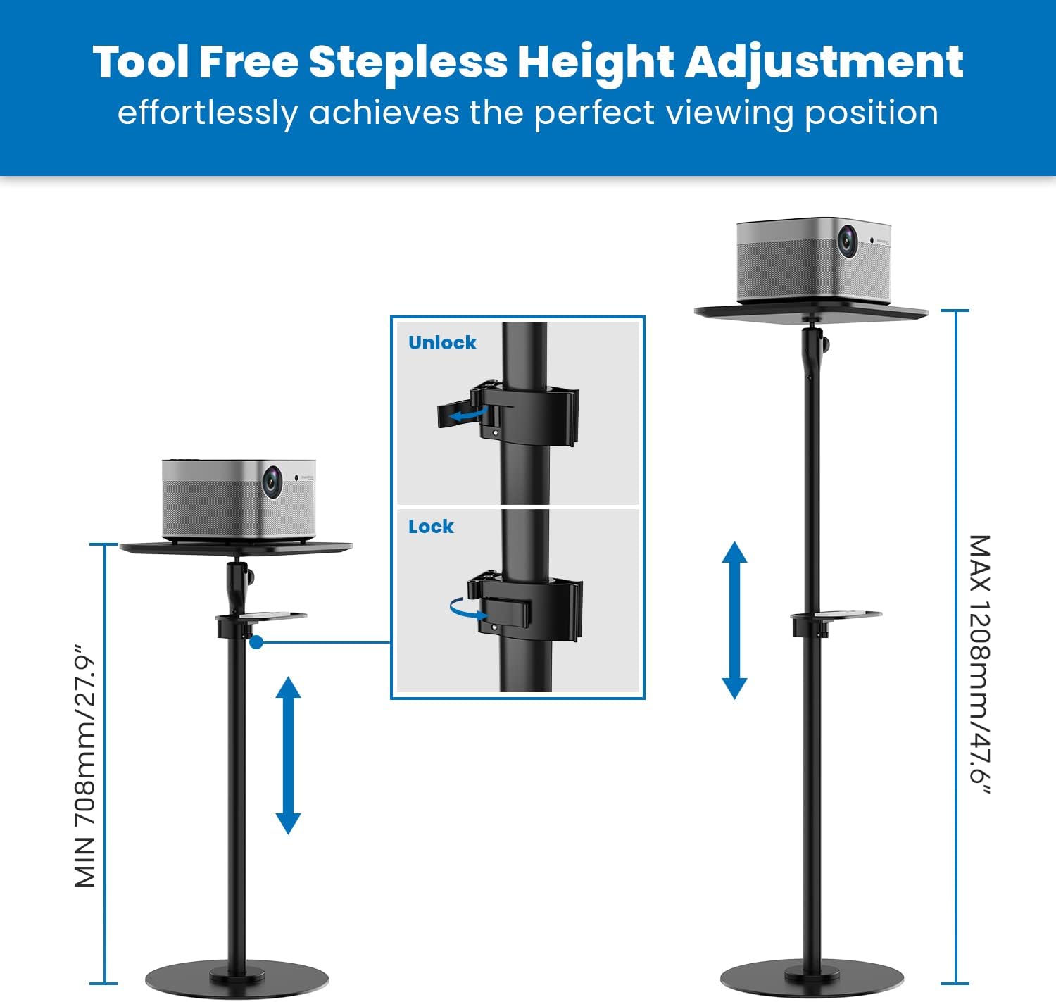 Mount-It! Dual Use Projector Stand, 2 Mounting Options: 1/4" Screw and Platform Portable Projector Stand For Mini Projectors