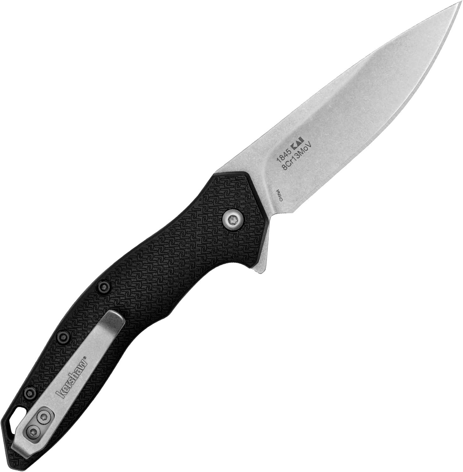 Kershaw Shoreline Pocket Knife, All Purpose 3 inch Blade, Deep Carry Pocketclip,BLACK