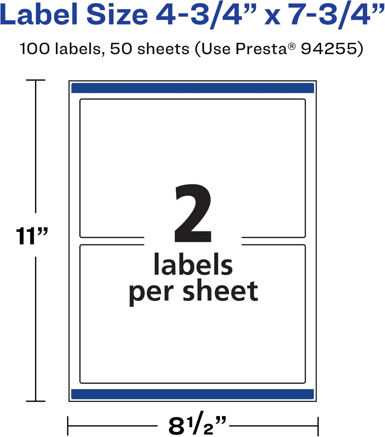 Avery Matte White Rectangle Labels, Sure Feed Technology, 4.75" x 7.75"