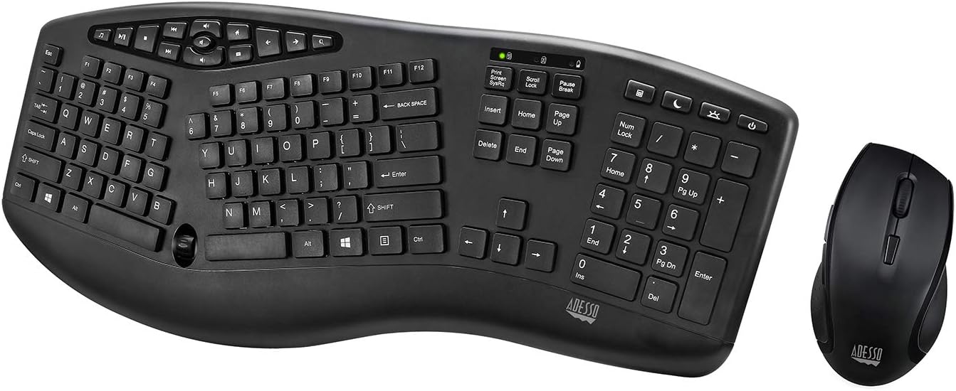 WKB-1600CB TruForm Media Wireless Ergonomic Keyboard & Optical Mouse Combo with 2.4 GHz RF, Split Design