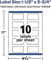 Avery Matte White Rectangle Labels, Sure Feed Technology, 1.5" x 2.75"