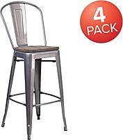 Flash Furniture Commercial Grade 30" High Black Metal Indoor-Outdoor Barstool with Removable Back Black Set of 1