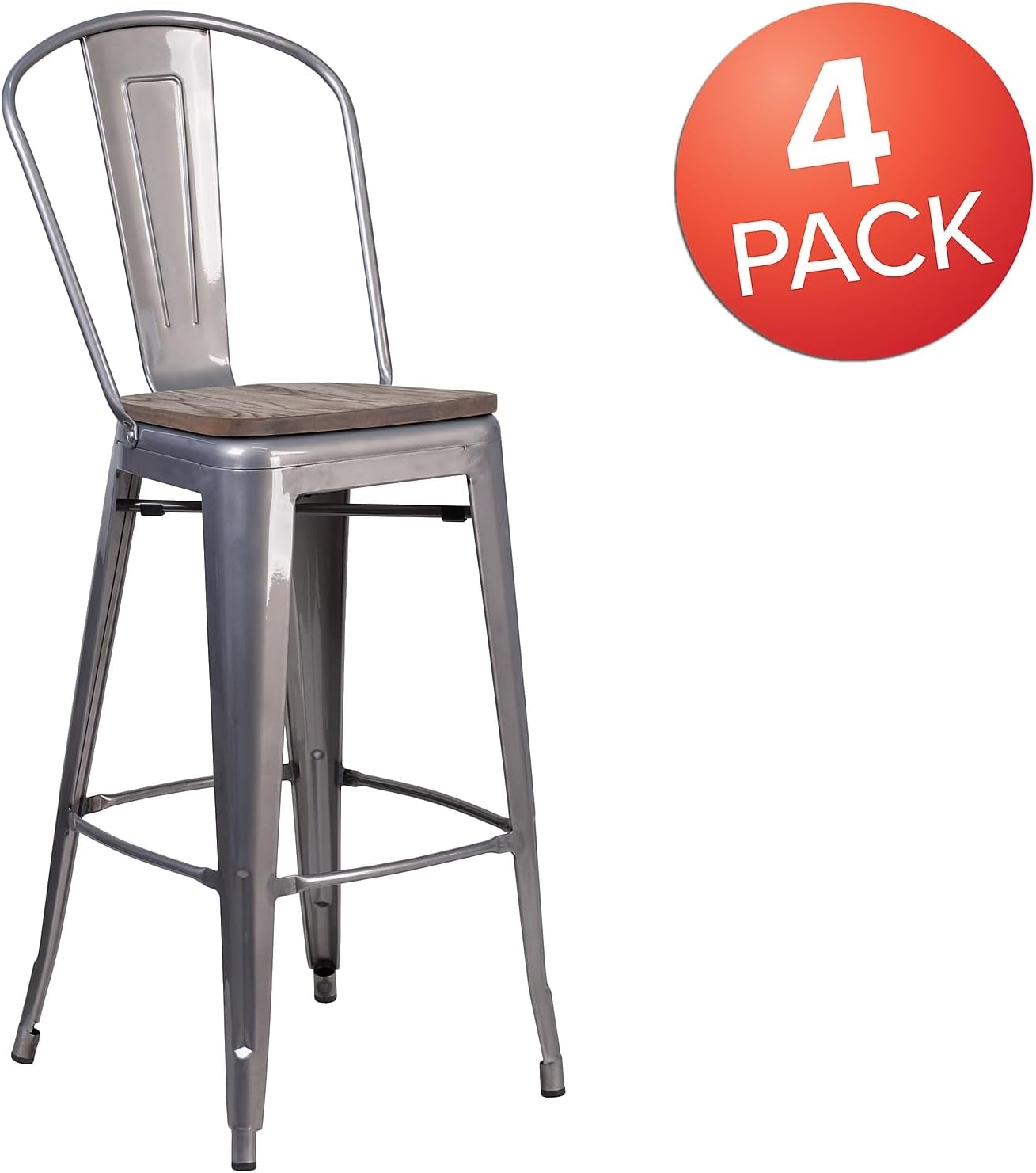 Flash Furniture Commercial Grade 30" High Black Metal Indoor-Outdoor Barstool with Removable Back Black Set of 1