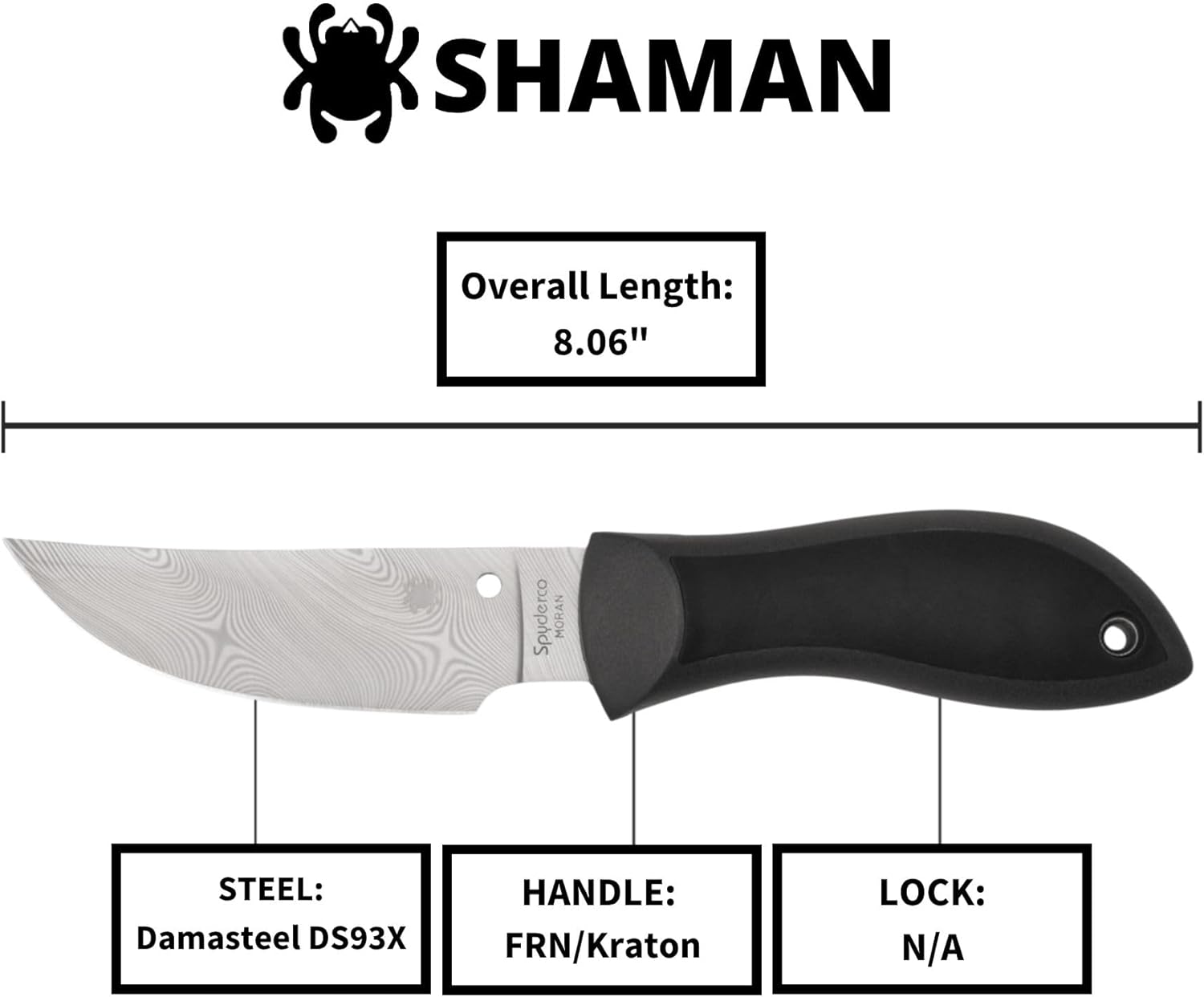 Spyderco Moran Upswept Gray Fixed Blade Knife - Damasteel DS93X with FRN/Kraton Handle, PlainEdge - FB01PGYD