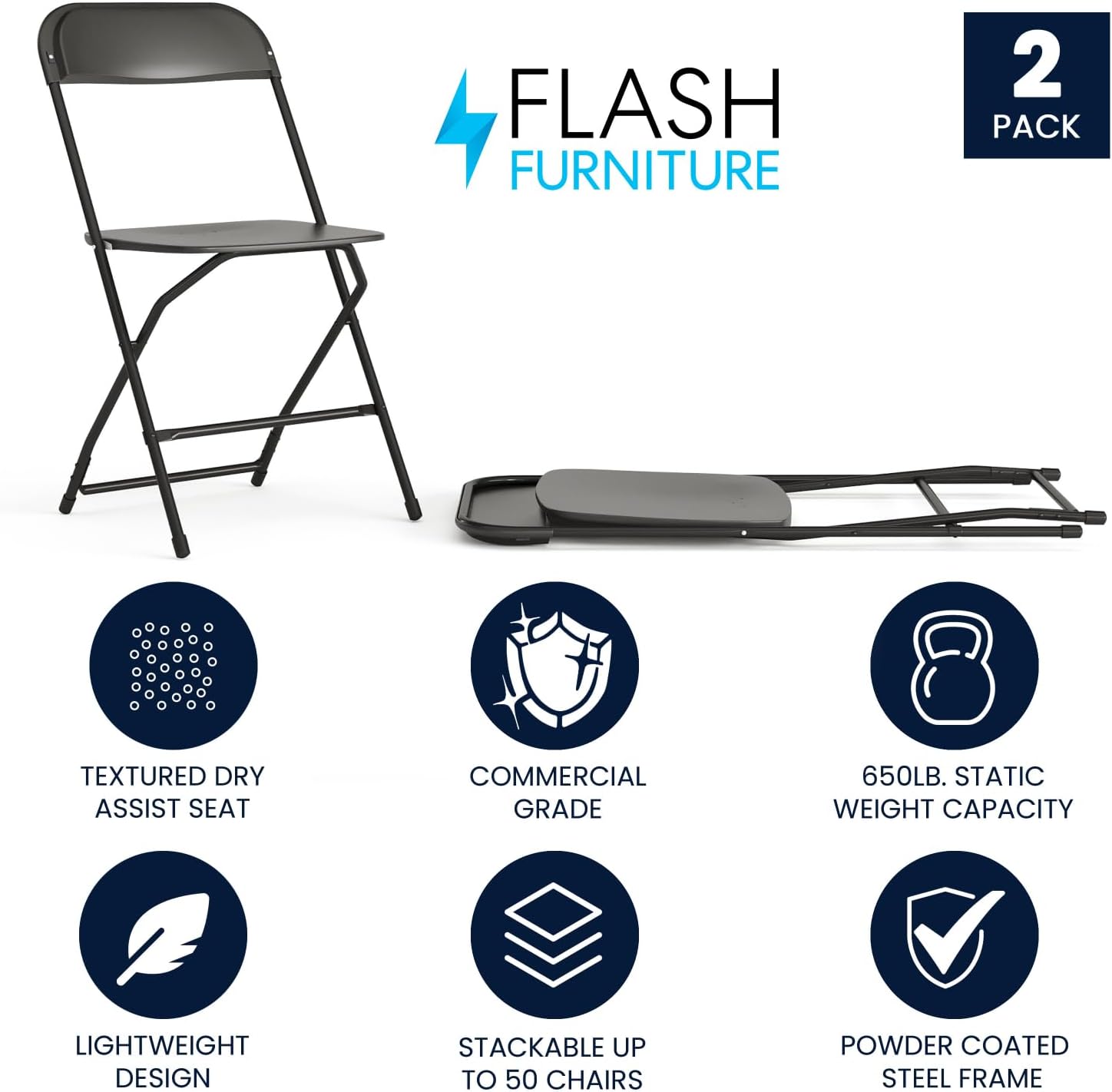 Flash Furniture Hercules Series Commercial-Grade Plastic Folding Chair - 650LB Weight Capacity