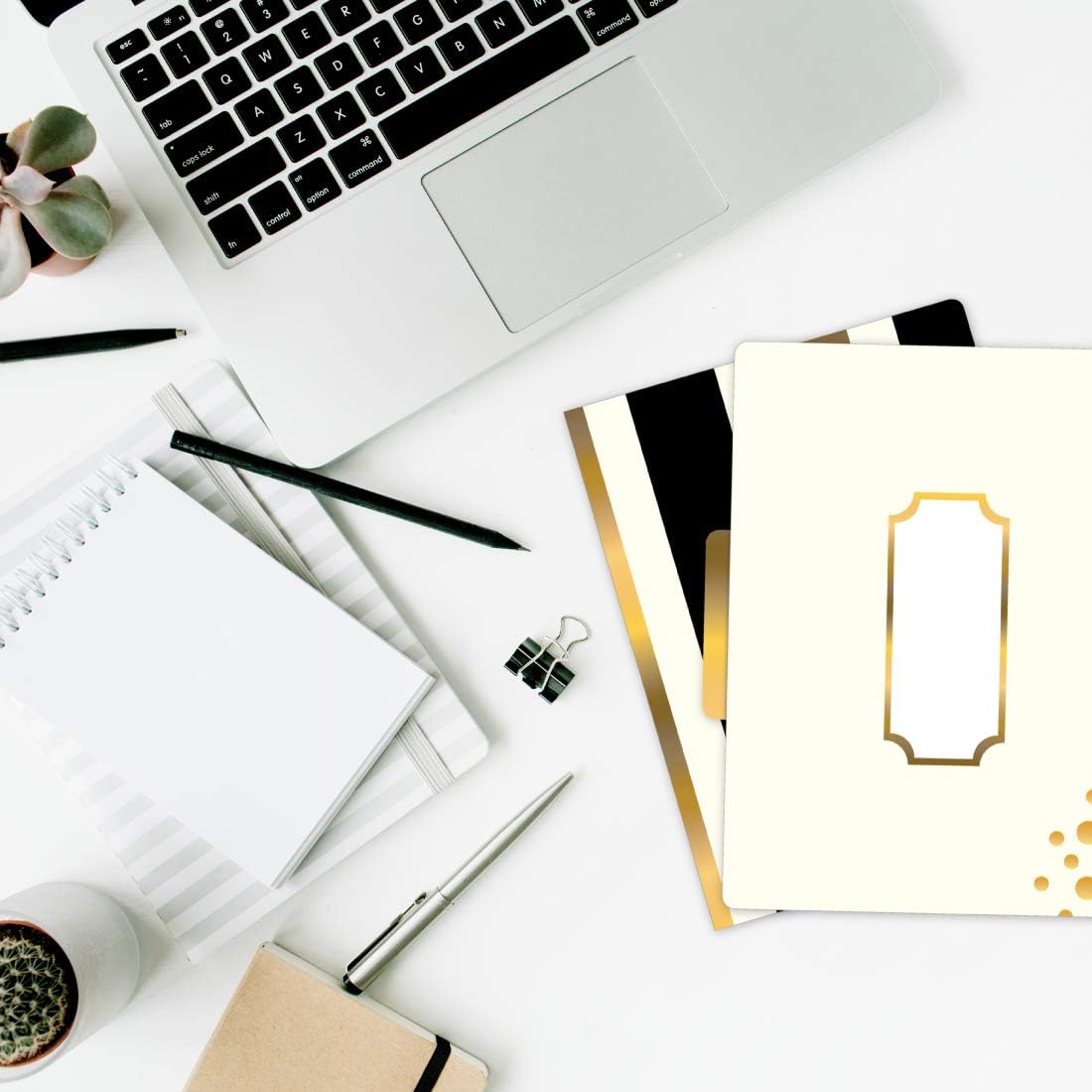 BARKER CREEK Designer File Folders Set of 12, Gold, Multi-Design Set with Gold on Outside, Cream on Inside