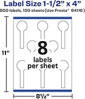 Avery Matte White Lollipop Labels, Sure Feed Technology, 1.5" x 4", 800 White Labels, Print-to-The-Edge, Permanent Adhesive, Laser/Inkjet Printable 800 labels