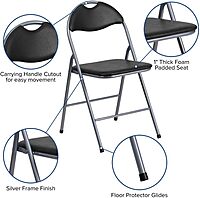 FLASH FURNITURE HERCULES Series Black Vinyl Metal Folding Chair with Carrying Handle