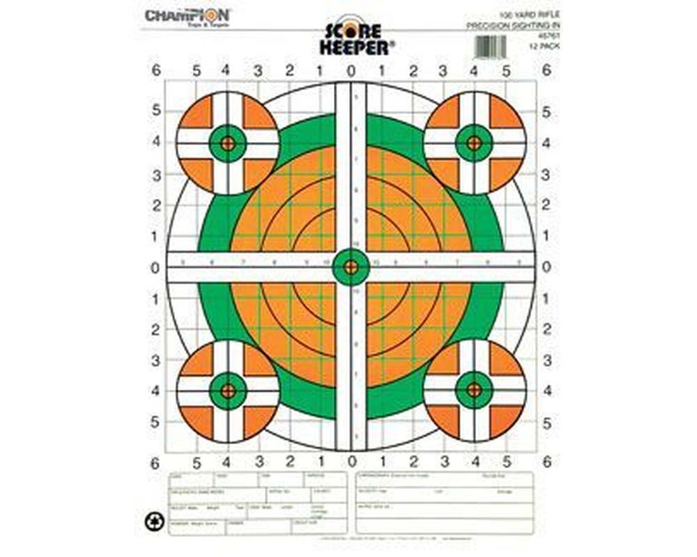 Champion Range and Target Score Keeper Fluorescent Orange Bull 100-yard Sight-in Rifle Target (Pack of 12) (45726)