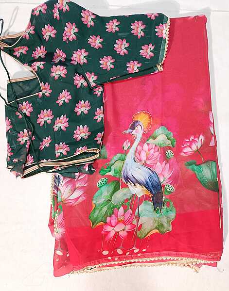 J381: Ready To Ship Beautiful Pure Georgette Saree With All Over Floral Work With Stitched Blouse J381: Ready To Ship Beautiful Pure Georgette Saree With All Over Floral Work With Stitched Blouse