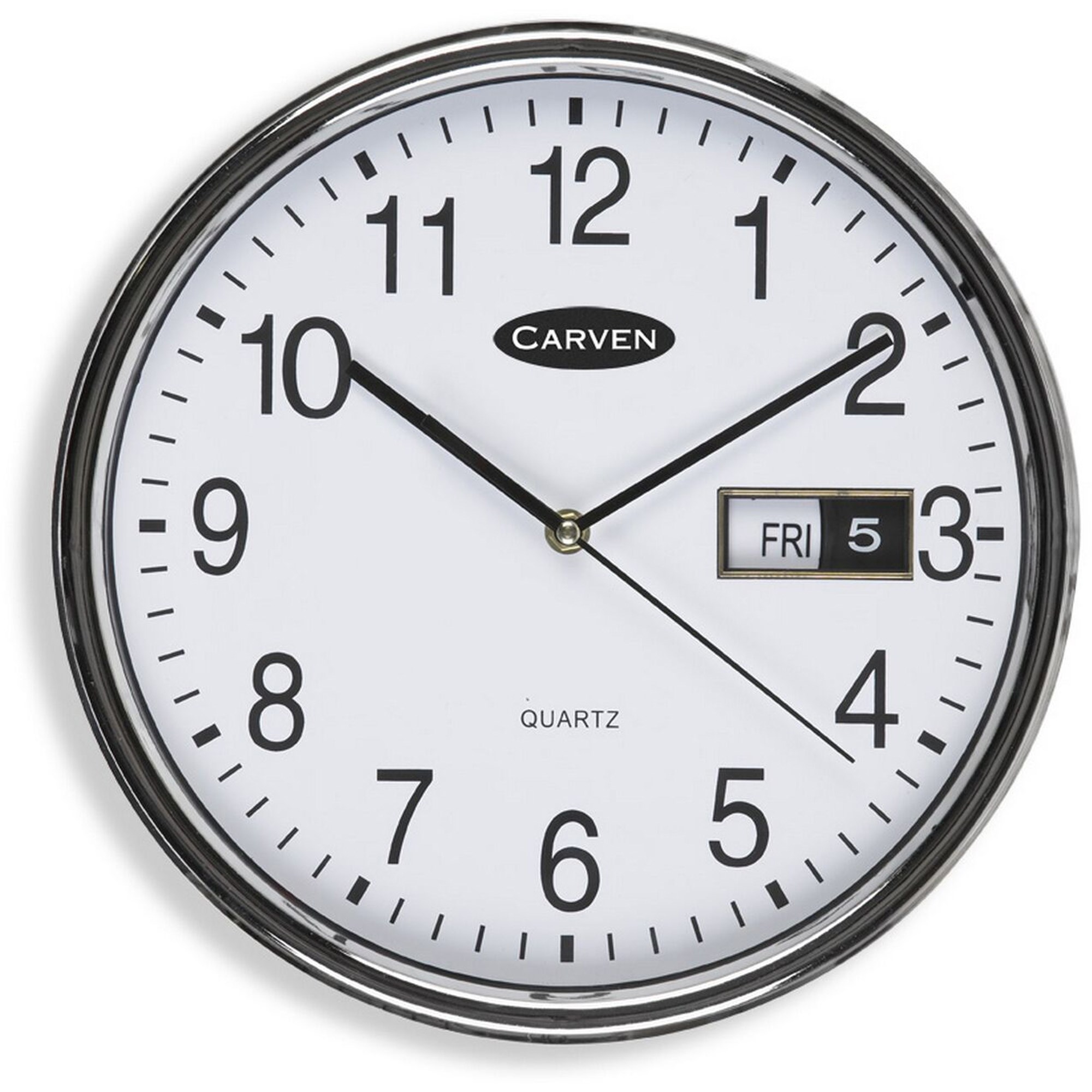 Carven Wall Clock 28.5cm Diameter With Date Silver Frame