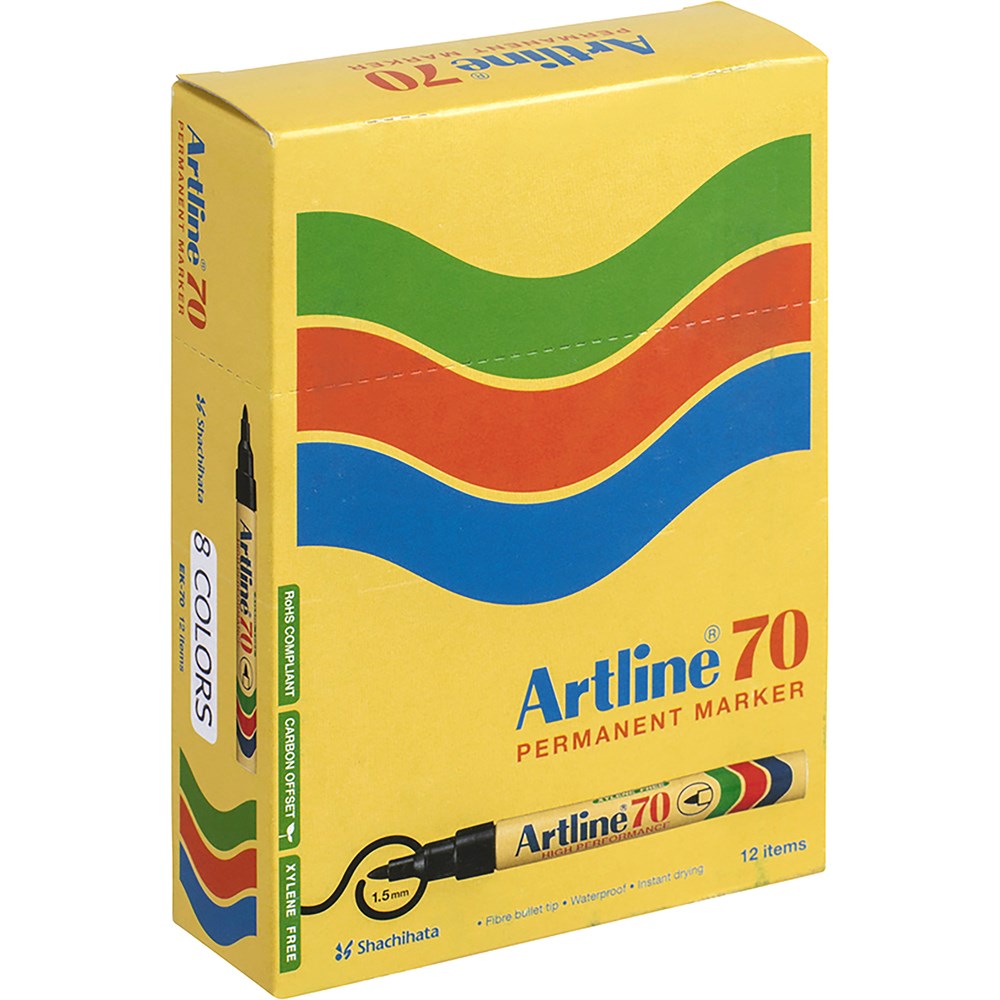 Artline 70 Permanent Markers Bullet 1.5mm Assorted Colours Pack  Of 12