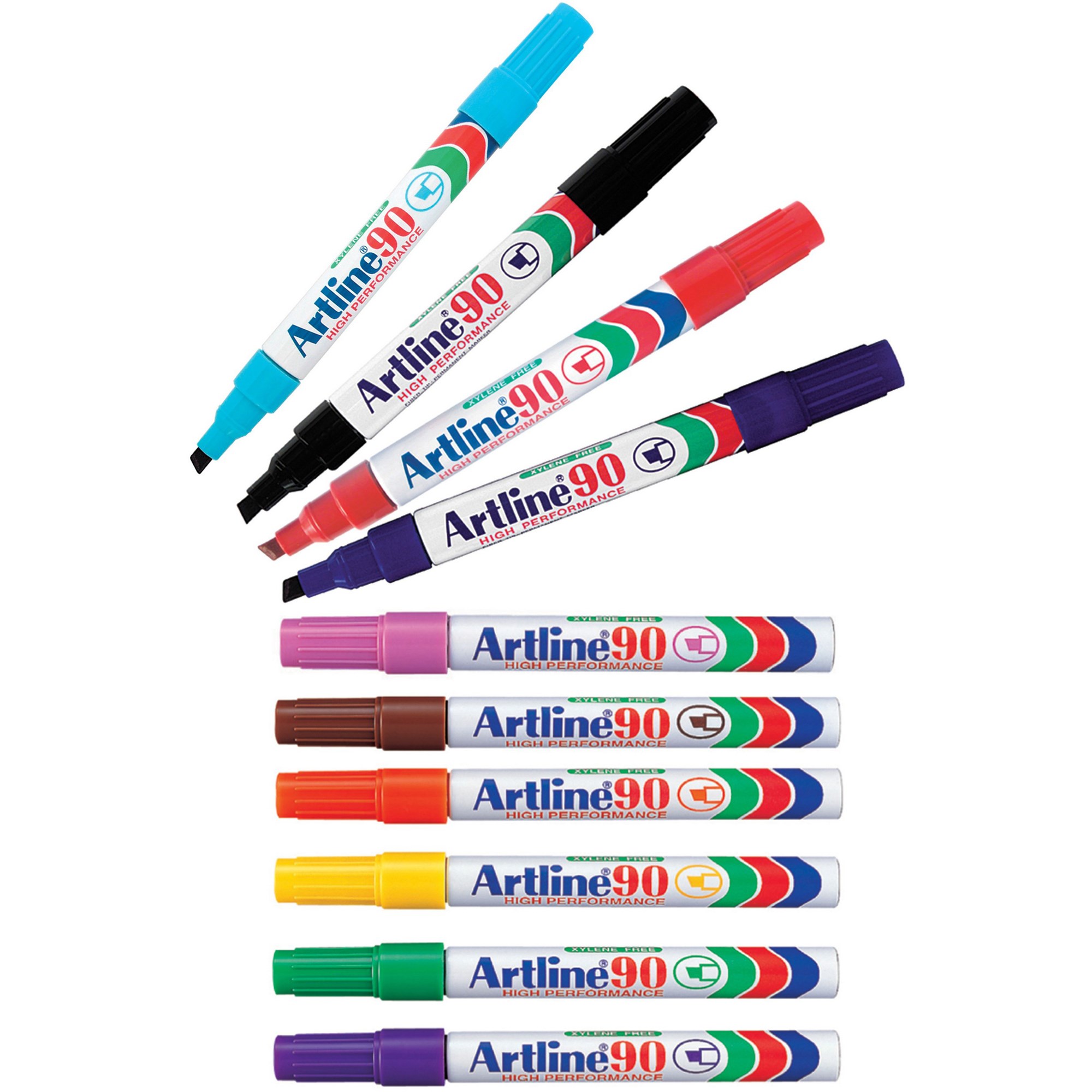 Artline 90 Permanent Markers Chisel 2-5mm Assorted Colours Box  Of 12