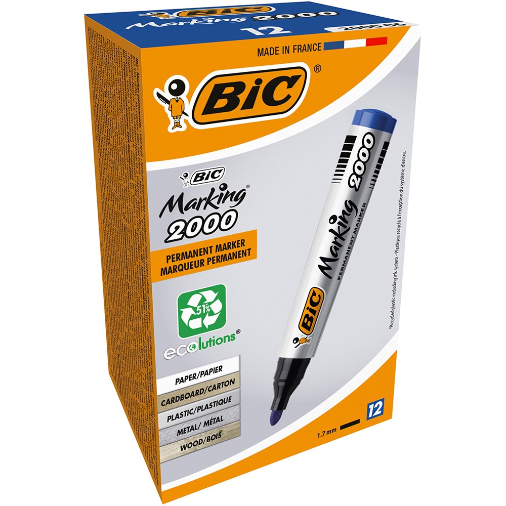 Bic 2000 Marking Permanent Markers Bullet 1.7mm Blue Pack  of 12