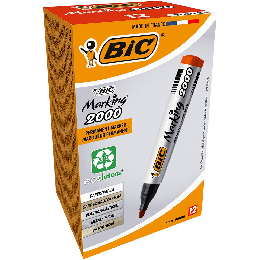 Bic 2000 Marking Permanent Markers Bullet 1.7mm Red Pack  of 12