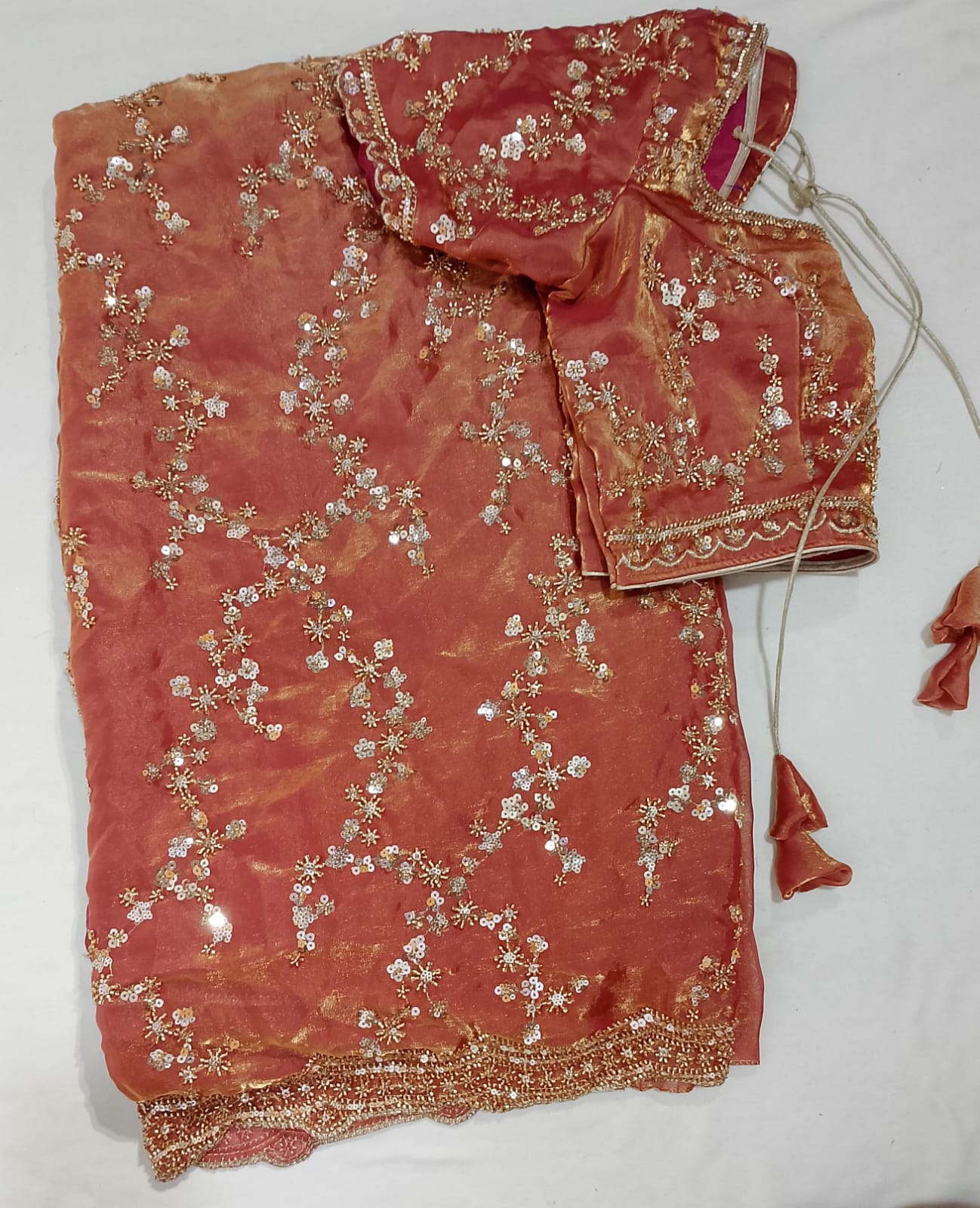 N197: Ready To Ship Beautiful Sequence Work Saree With Stitched Blouse