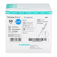 Introcan Safety® Peripheral IV Catheter 22 Gauge 1 Inch Polyurethane Straight Hub Passive Safety Introcan Safety® Peripheral IV Catheter 22 Gauge 1 Inch Polyurethane Straight Hub Passive Safety