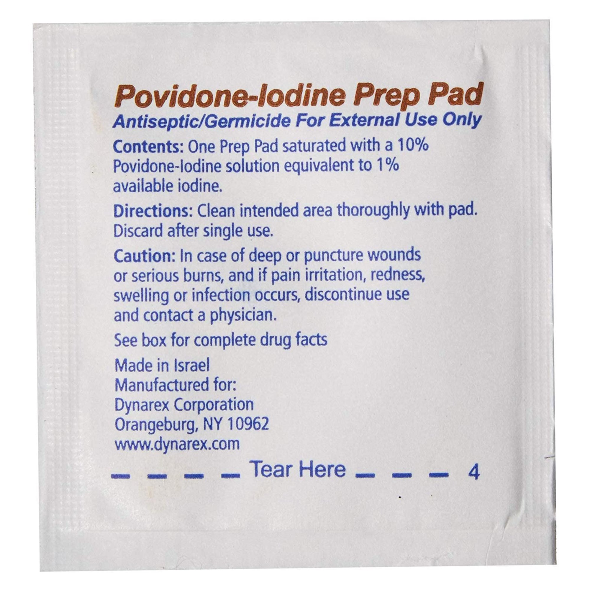 Dynarex® PVP Prep Pads, 10% Povidone-Iodine, Medium, NonSterile (CS/10BX/100EA)