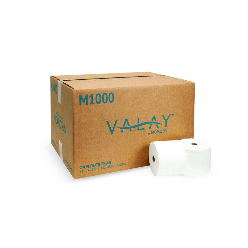 Morcon 0.875" Core White Bath Tissue 3.9" X 4" 2-Ply 1000 Sheets 36 / cs