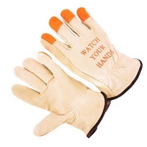 Grain pigskin driver, keystone thumb, hivis fingertips, logo