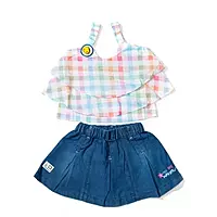 Cotton top with Satin denim skirt