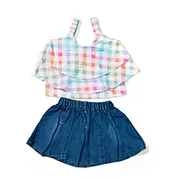 Cotton top with Satin denim skirt
