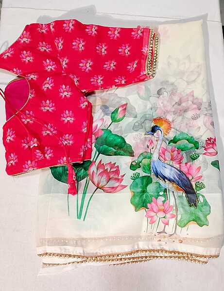 J382: Ready To Ship Beautiful Pure Georgette Saree With All Over Floral Work With Stitched Blouse J382: Ready To Ship Beautiful Pure Georgette Saree With All Over Floral Work With Stitched Blouse