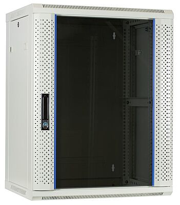 15U white wall mount rack with glass door 600x450x770mm (WxDxH)