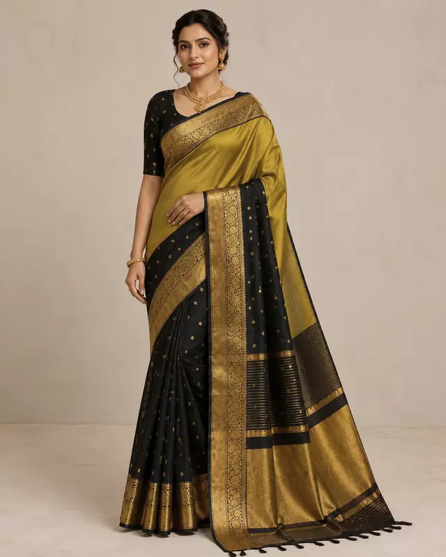 Mustard Gold with Black Banarasi silk