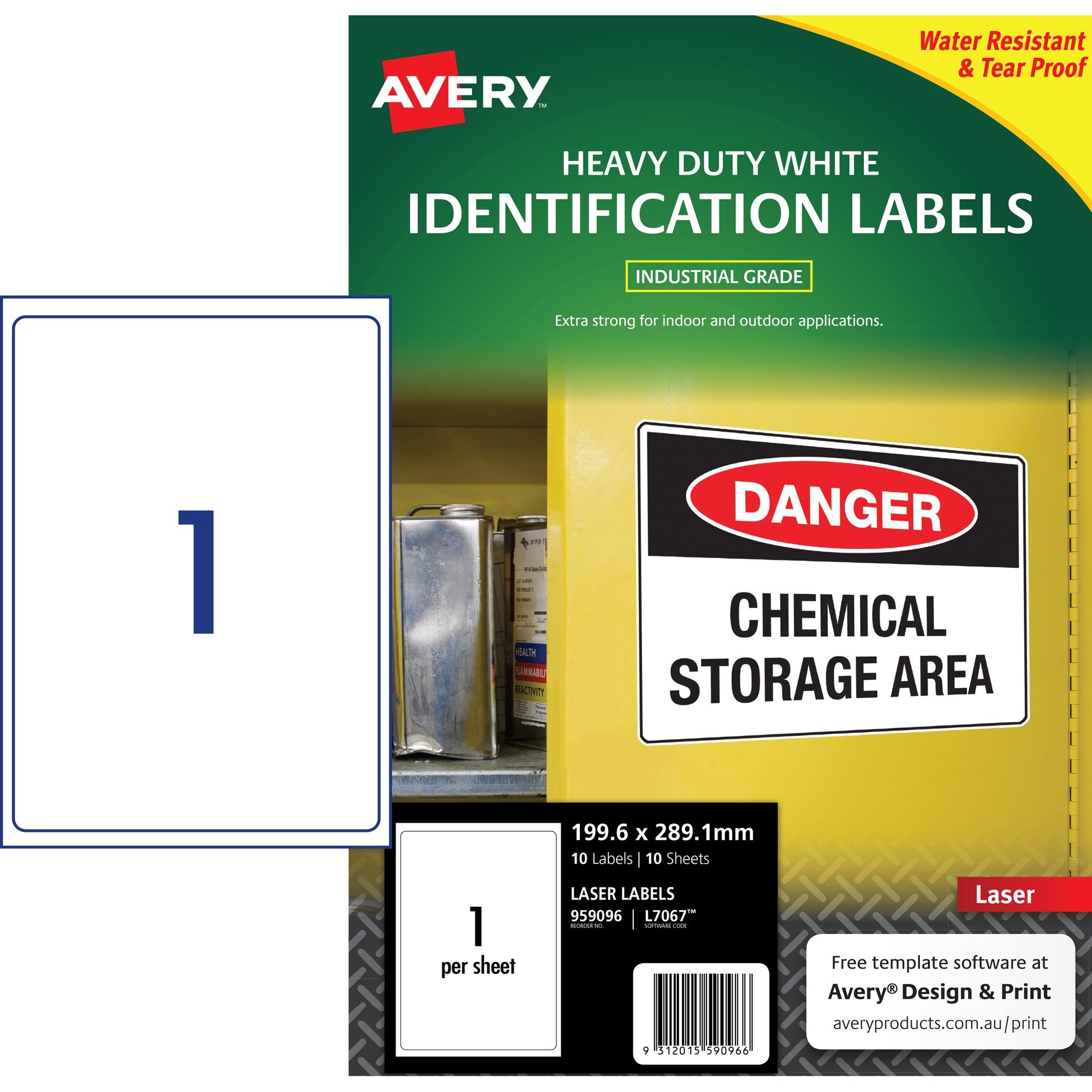 Avery Identification Laser Heavy Duty White L7067 199.6x289.1mm 1UP 10 Labels