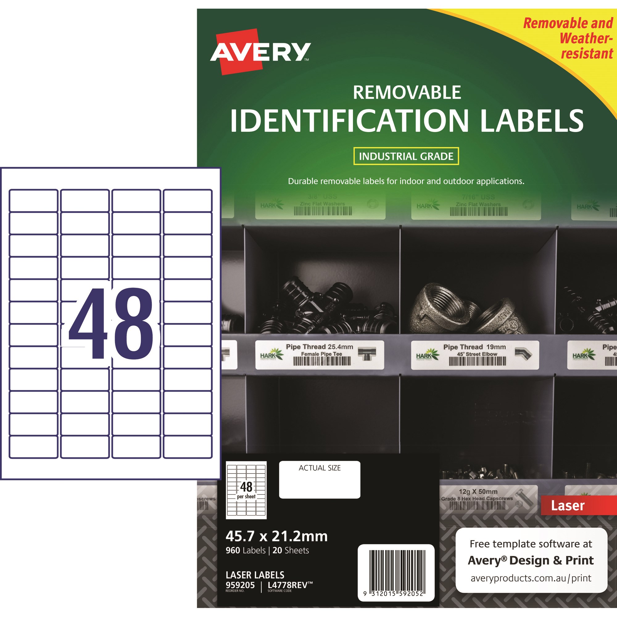 Avery Identification Removable Heavy Duty Laser White L4778 45.7x21.2mm 48UP 960 Labels