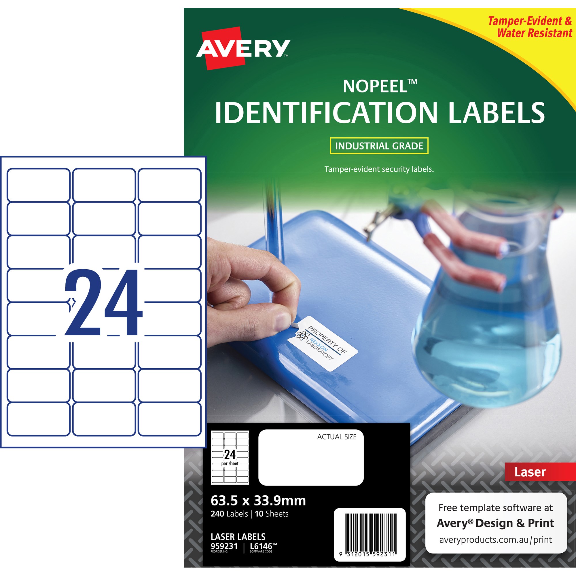 Avery NoPeel Laser Labels Identification White L6146 63.5x33.9mm 24UP 240 Labels