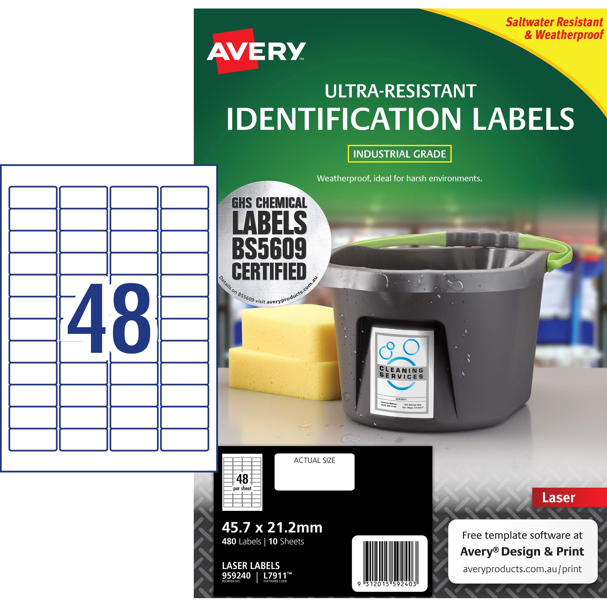 Avery Ultra-Resistant Chemical Grade Laser Labels L7911 45.7x 21.2mm White Pack  of 10 (480)