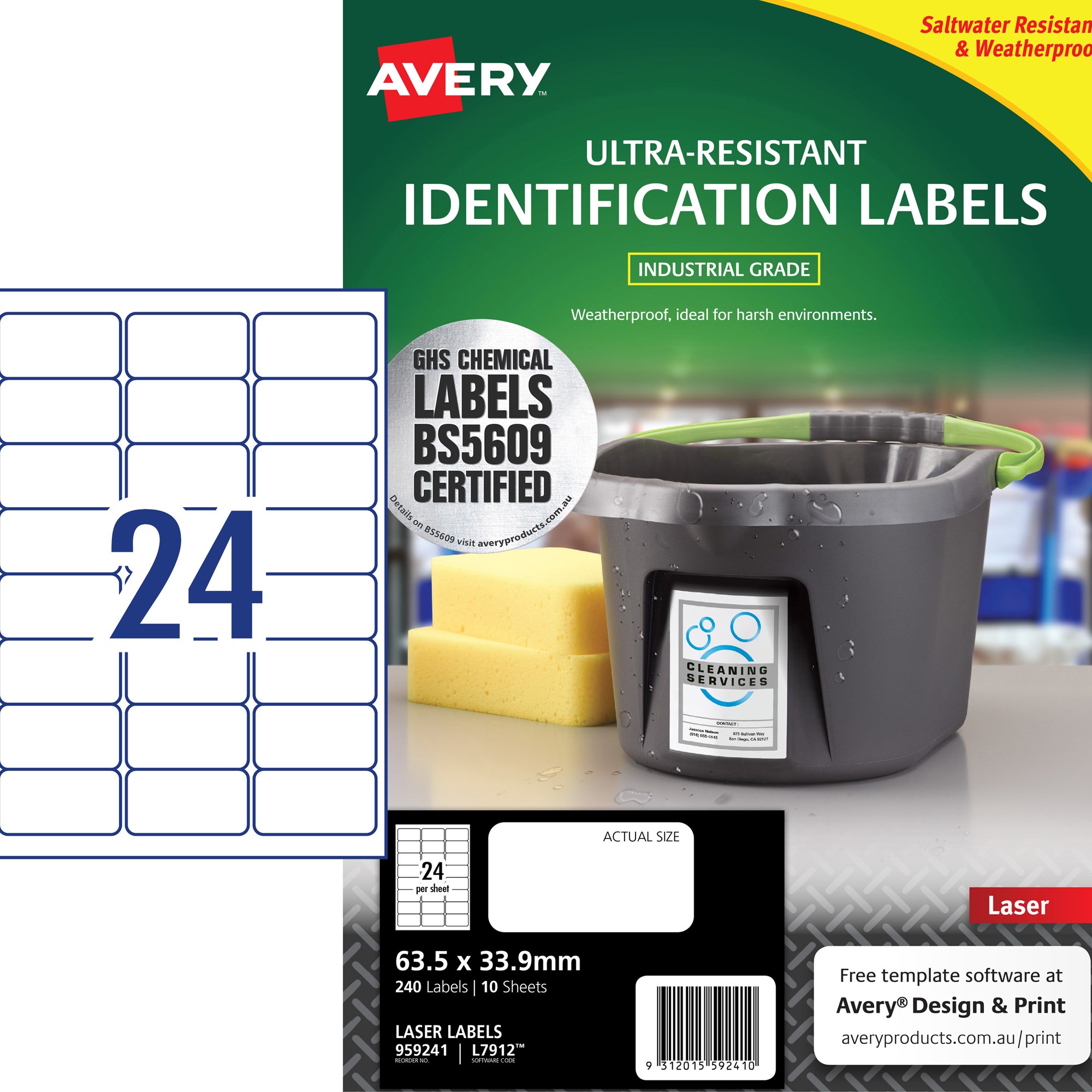 Avery Ultra-Resistant Chemical Grade Laser Labels L7912 63.5x 33.9mm White Pack  of 10 (240)