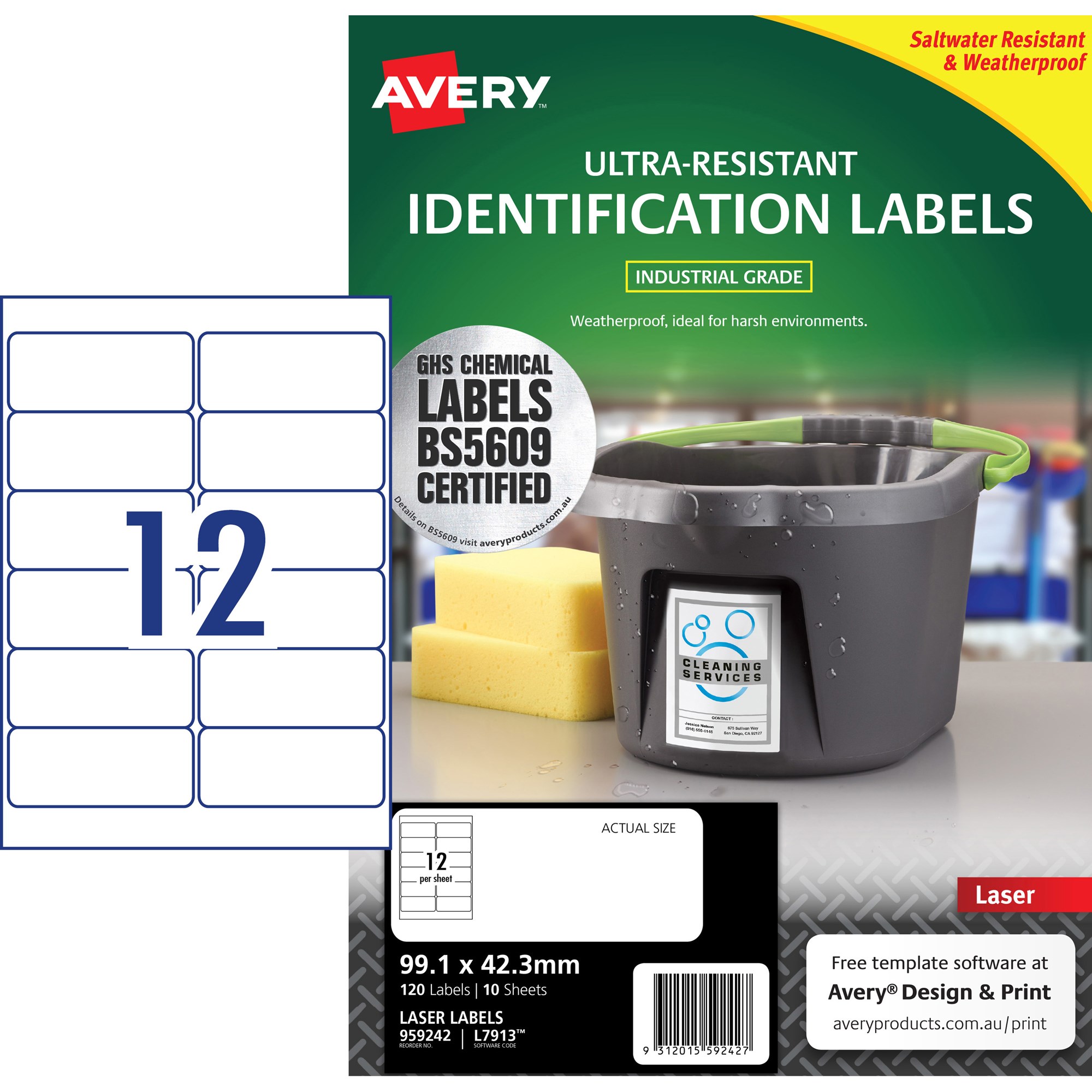 Avery Ultra-Resistant Chemical Grade Laser Labels L7913 99.1x 42.3mm White Pack  of 10 (120)