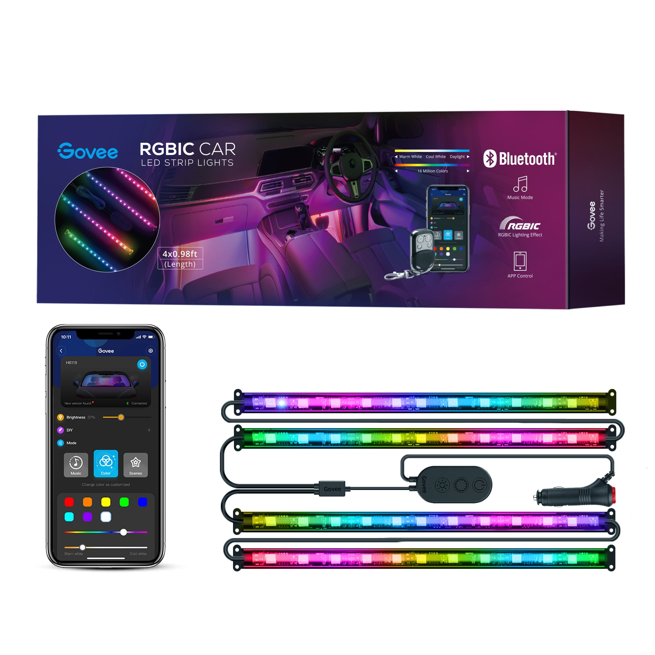 Govee RGBIC Interior Car Lights （30 Scene Mode + 4 Music Mode)--Without Remote Control