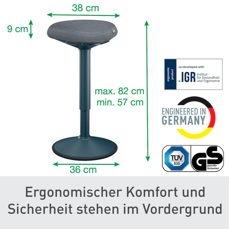 LEITZ 6545-89 ERGO ACTIVE STANDING STOOL 57CM- 82CM
