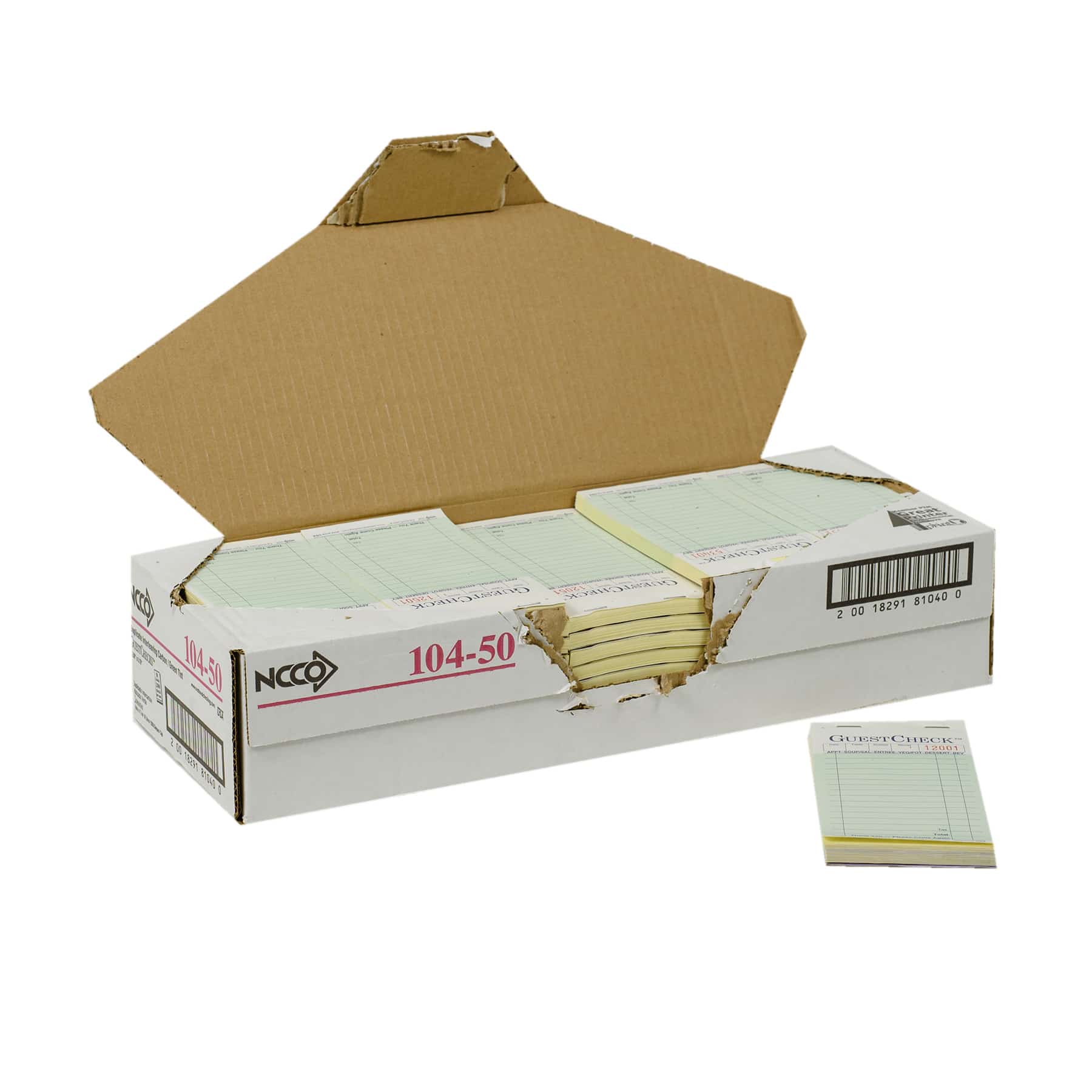 National Checking Medium Duplicate Carbon Guest Check Green 3.5" x 6.75" Bulk Pack 50 / 50 cs