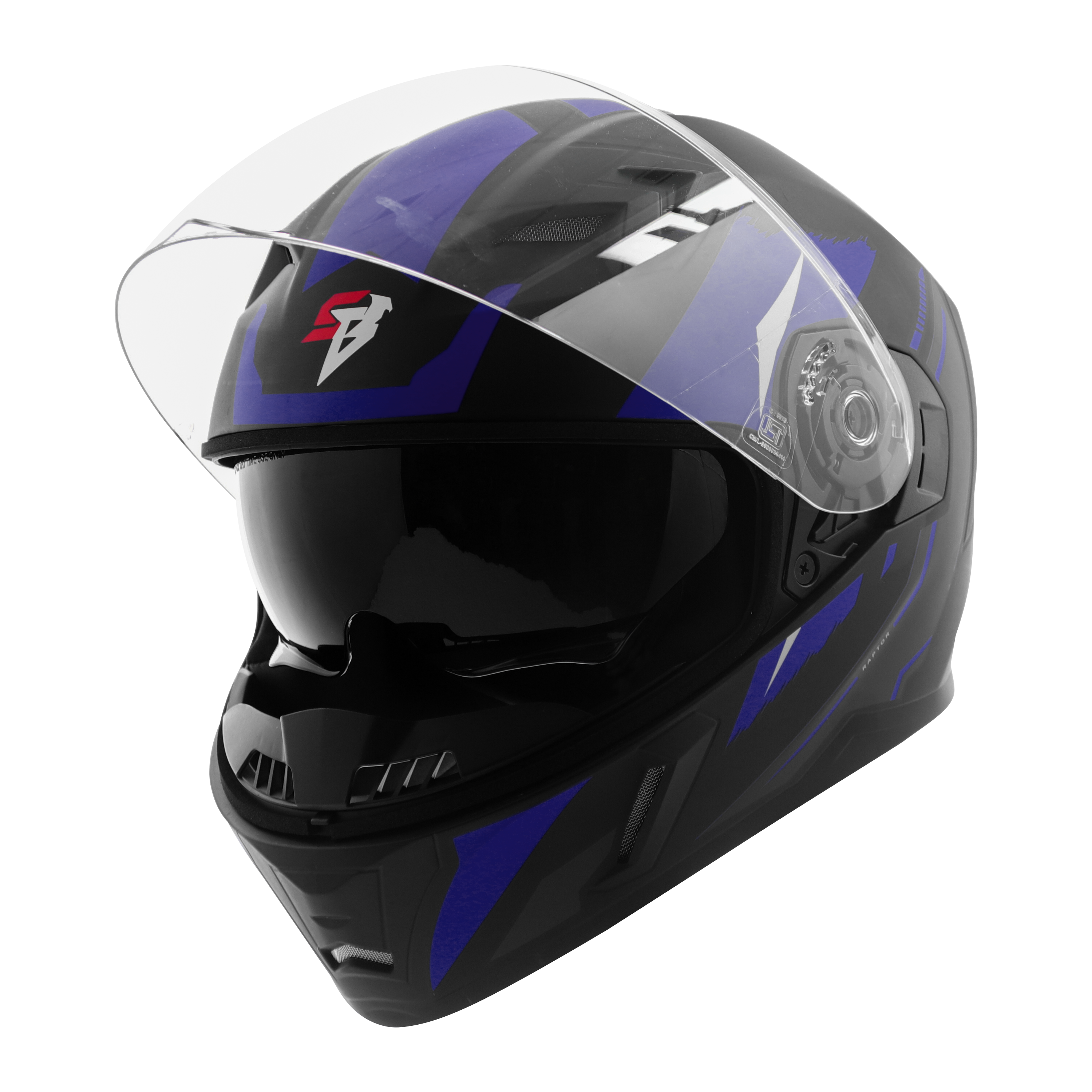 F/F HELMET STEELBIRD SBA-21 ISS AIR CARBON GLOSSY BLACK/BLUE C/V 600 MM HIGH END INTERIOR WITH EXTRA SMOKE VISOR