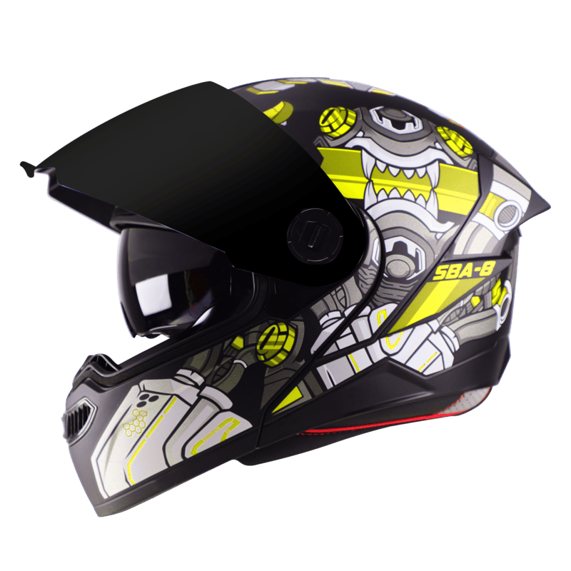 STEELBIRD SBA-8 ISS DIZIMON MATT BLACK/NEON C/V 600 MM WITH EXTRA SMOKE VISOR