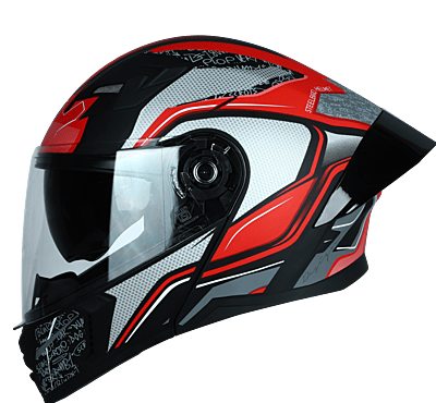 STEELBIRD SBA-20 ISS RACER MATT BLACK/RED C/V 600 MM WITH EXTRA SMOKE VISOR, BLACK SPOILER