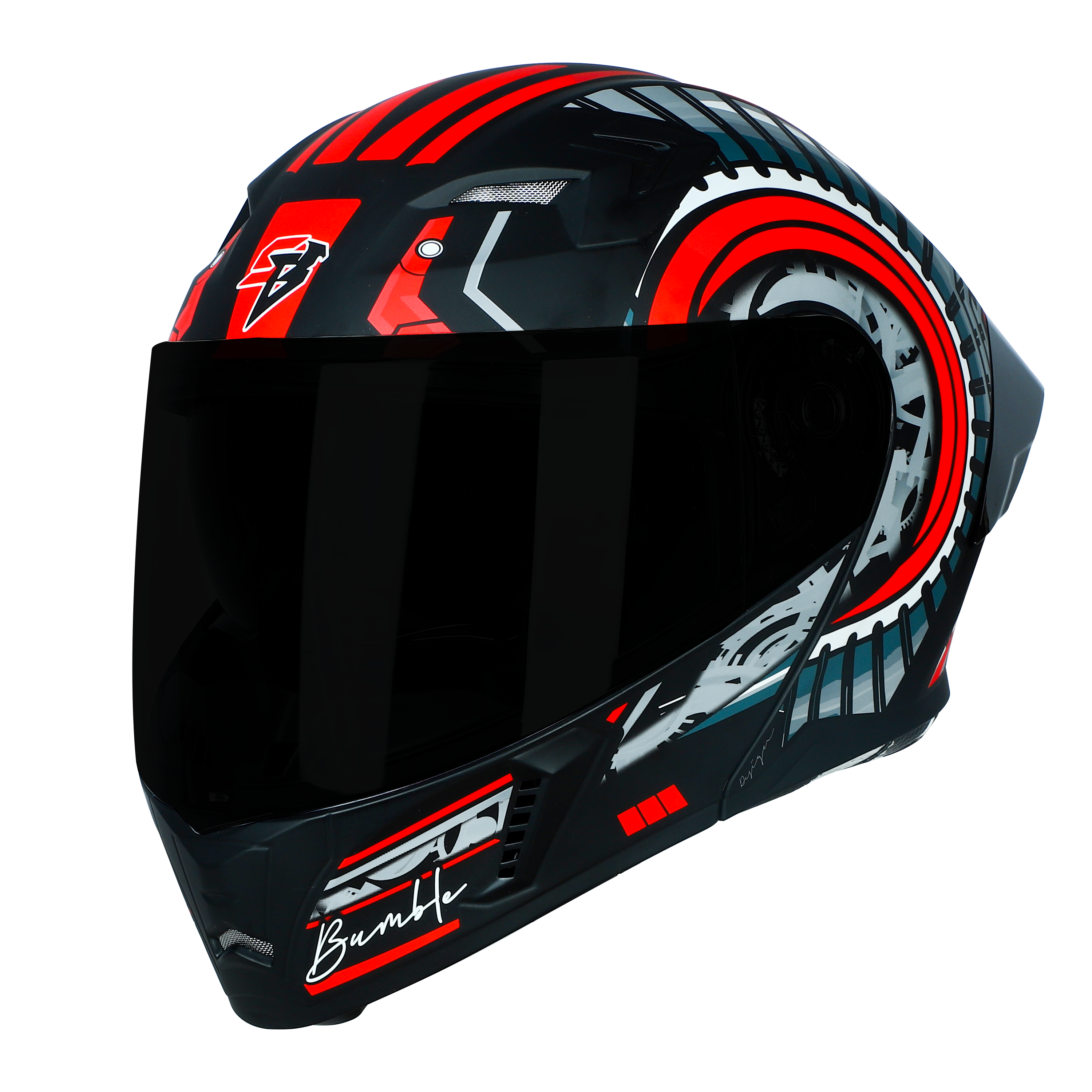 STEELBIRD SBA-20 ISS BUMBLE MATT BLACK/RED C/V 600 MM WITH EXTRA SMOKE VISOR, BLACK SPOILER